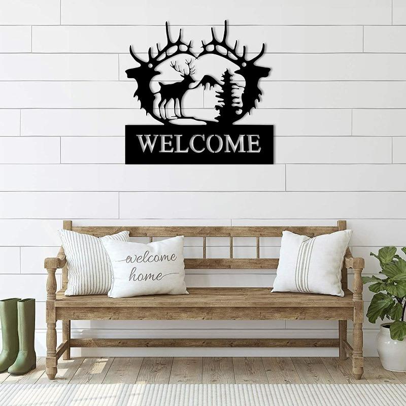 deer metal wall art deer pine tree wall decoration metal deer welcome sign full figure