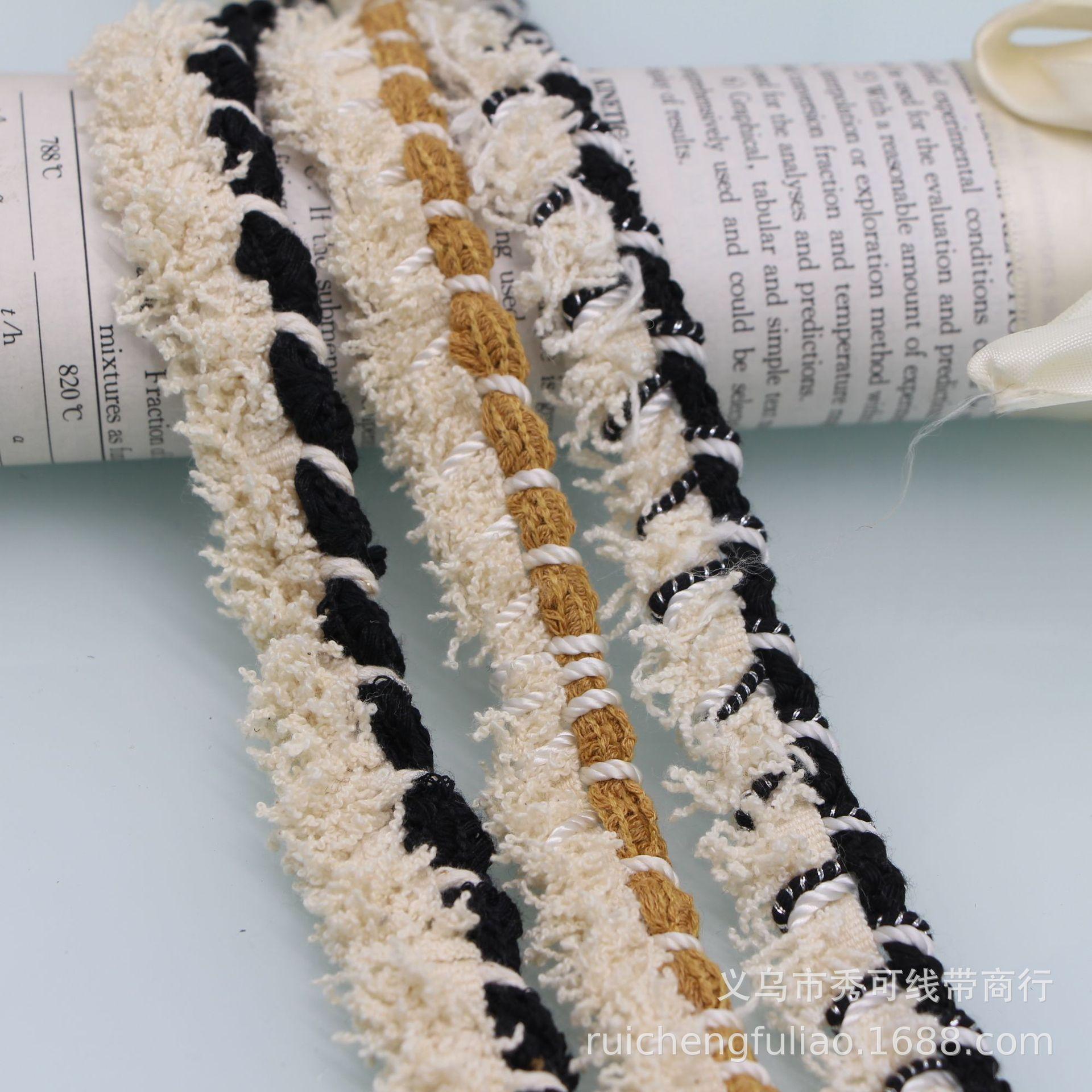 new black and white gold and silver stitching korean classic style tassel ribbon woven twist braid lace clothes edge cuff Application Scenario