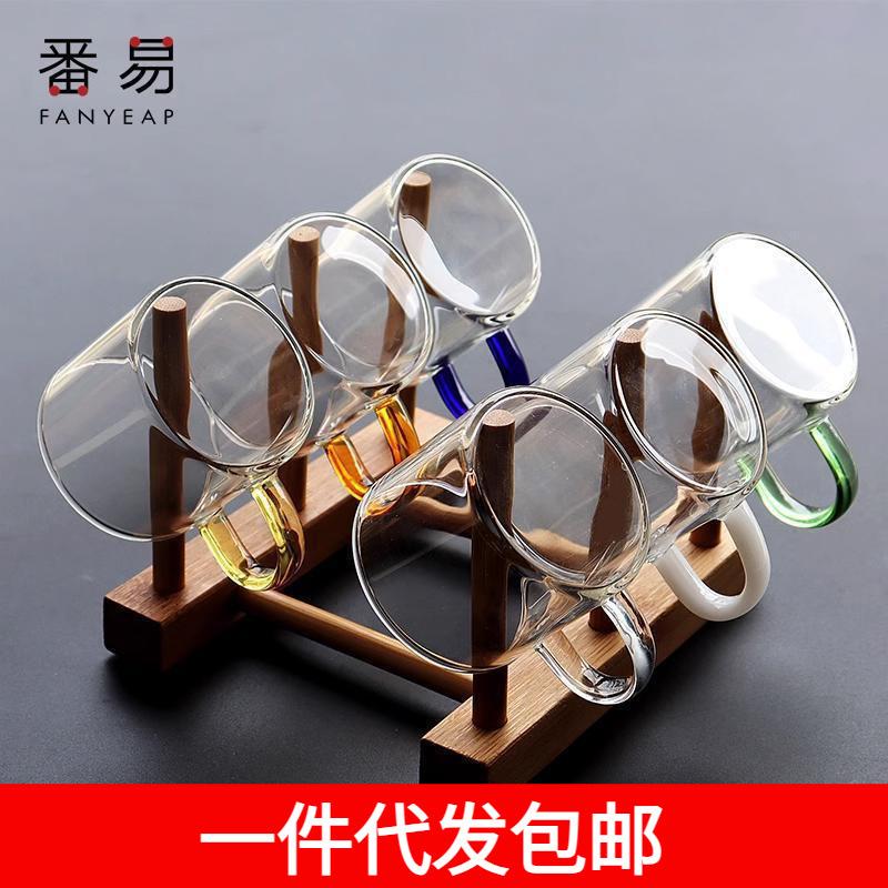 一件代发包邮/杯子/玻璃/茶/小A1V-耐热透明功夫茶杯带把家用加厚