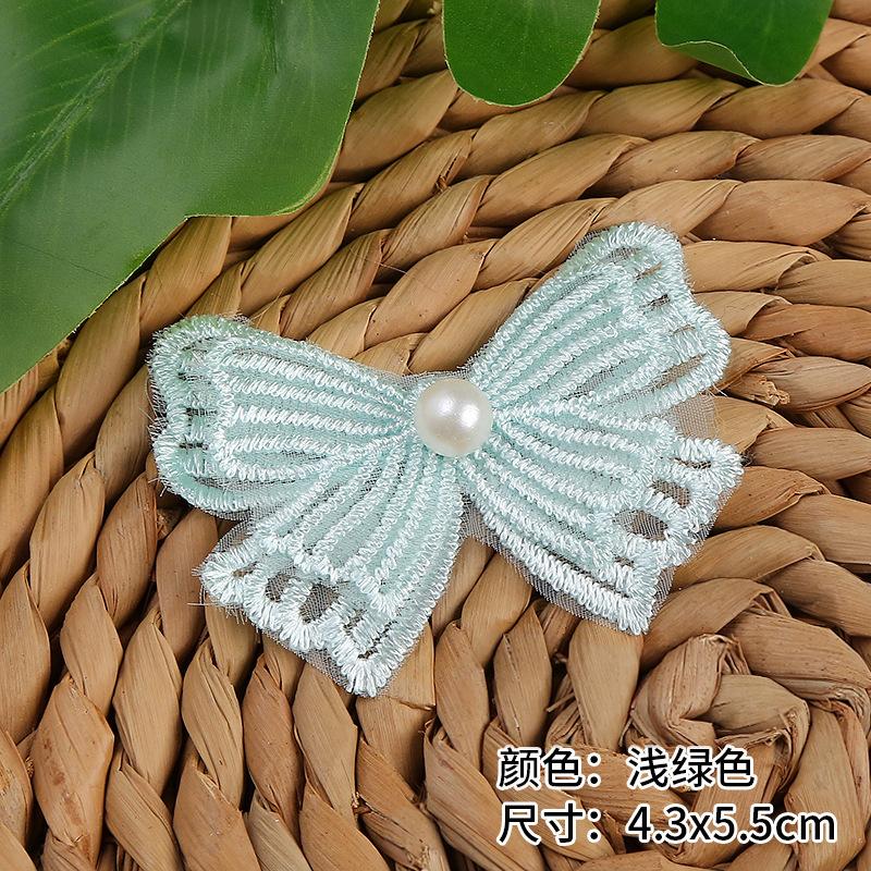 in stock single flower 4.3x5.5cm pearl bow double-layer lace pearl flower wedding lace details Picture