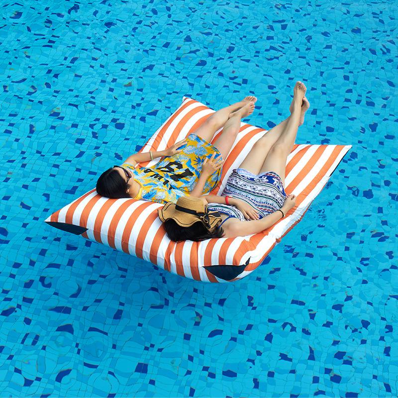 outdoor rectangular striped floating square bag bean bag lying bed hotel private swimming pool beach floating lazy sofa details Picture