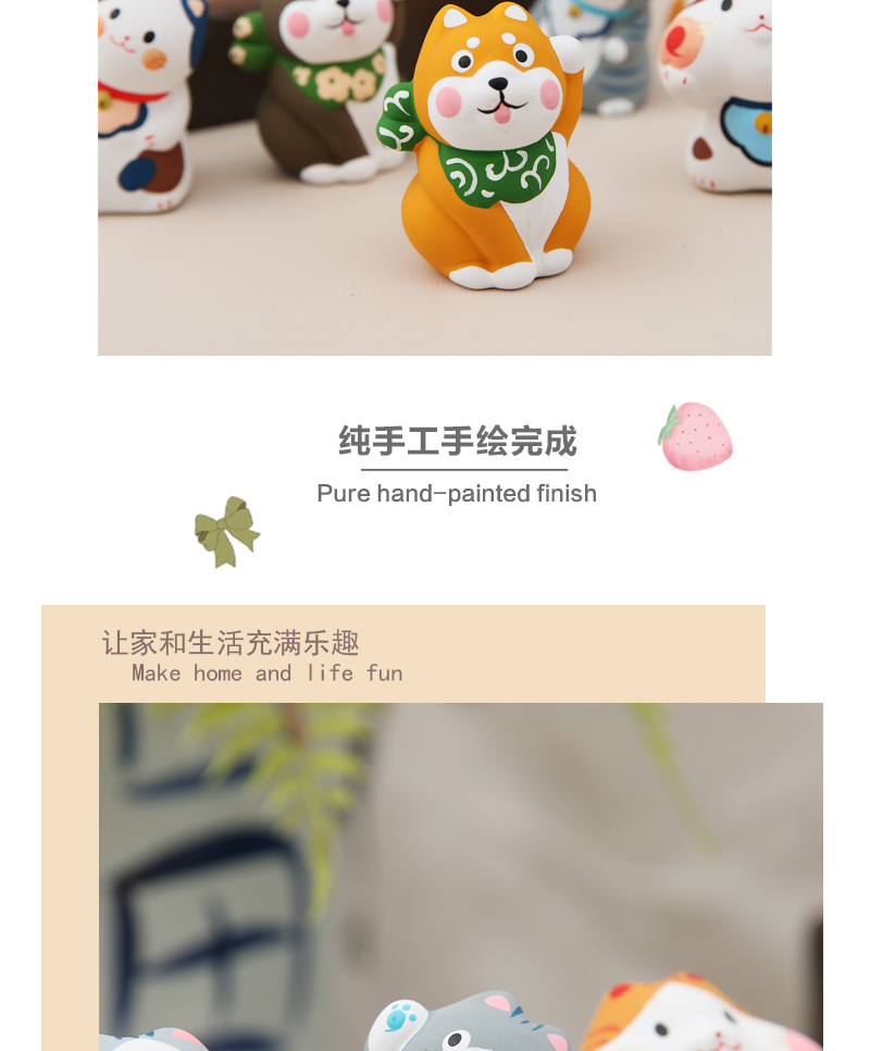 乐喵 陶瓷工艺品开运招财招福手绘可爱招财猫桌面家居送礼小摆件详情5