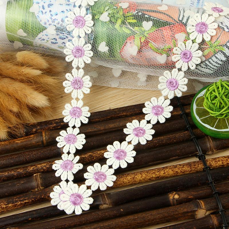 best-selling in stock 2.5cm hot 10-petal multi-color chrysanthemum milk fiber lace color embroidery lace details Picture