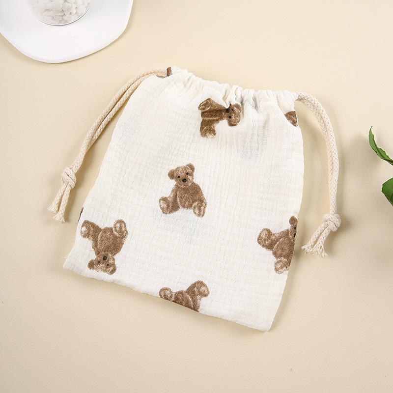 ins double-layer rope beam storage bag cotton crepe printed fabric muslin baby soothing towel storage bag hanging bag Item Picture