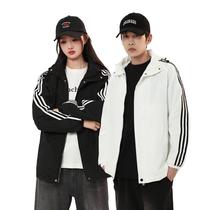 fall winter men jacket youth thin loose three bars sports hooded top windproof waterproof jacket women