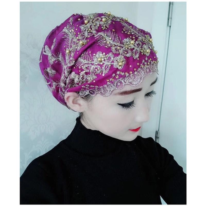 four seasons muslim scarf new pullover hui headscarf women's hat veil gold silk embroidered beaded bag cap