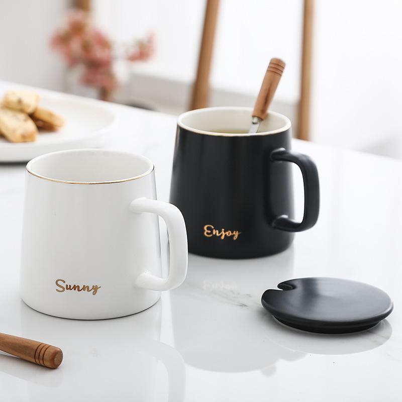 北欧陶瓷咖啡杯马克杯勺简约创意杯子水杯家用带盖杯