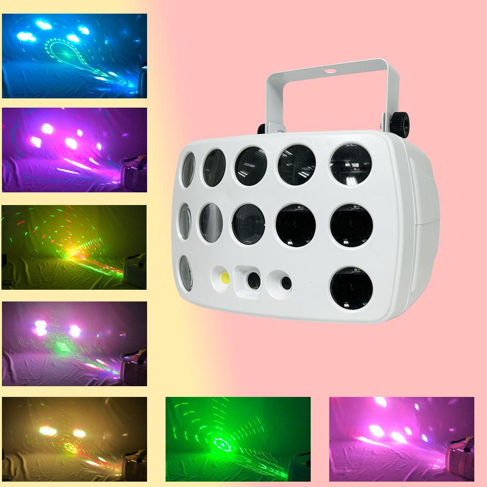new room light rotating seven-color ambience light strobe butterfly laser light bar ktv disco voice control strobe light