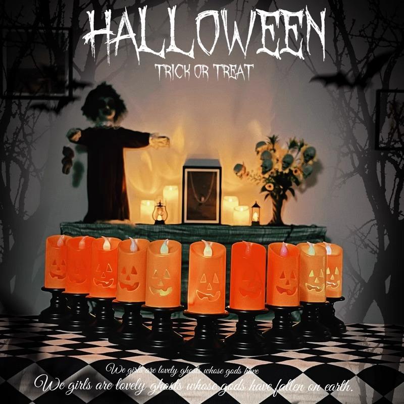 halloween pumpkin lamp hollow led simulation candlestick small night lamp bar atmosphere ghost festival theme park candle light details Picture