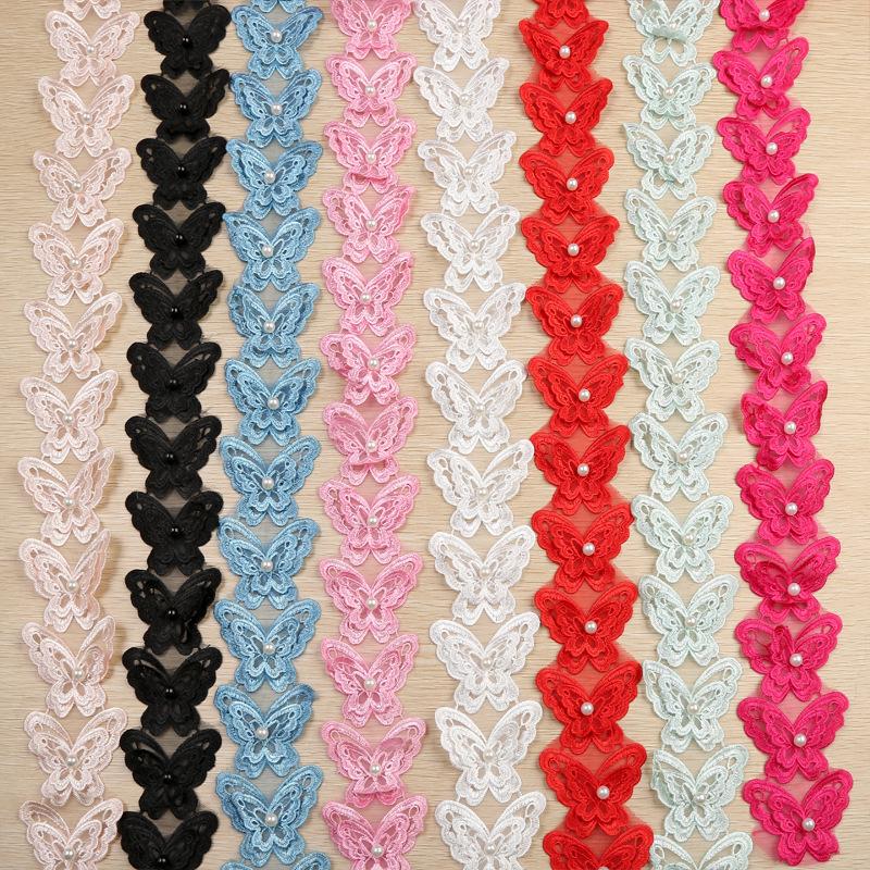 in stock organza embroidery colorized butterfly lace width 6.5cm organza cloth sticker all-match flowers