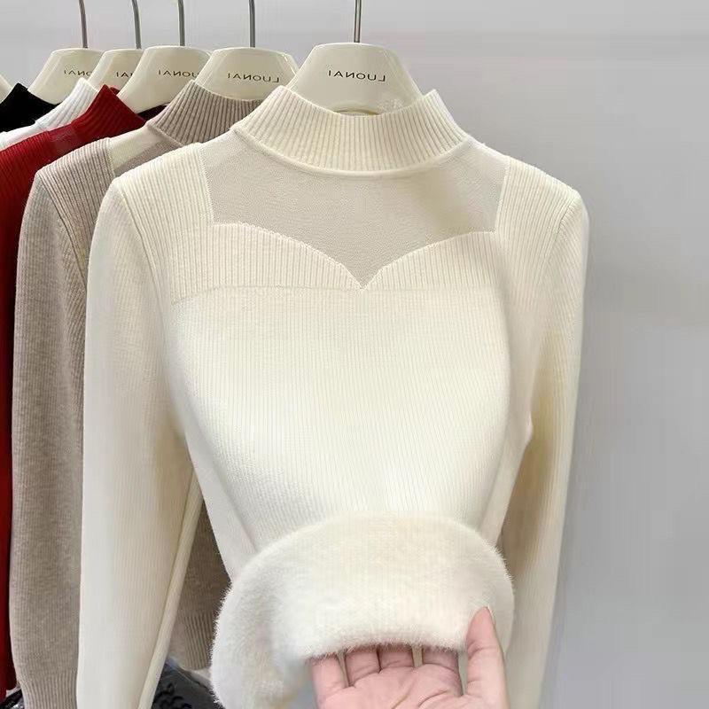 thickened integral velvet sweater for women 2024 autumn and winter new half turtleneck mink-like wool bottoming shirt for women inner sweater