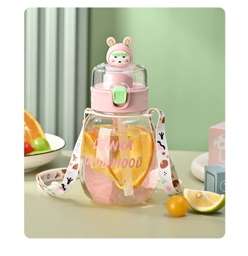Y217-1611 Straw Cup, new cute plush plastic water cup, universal student portable high-temperature resistant wholesale cartoon double-drinking cup detail image 9