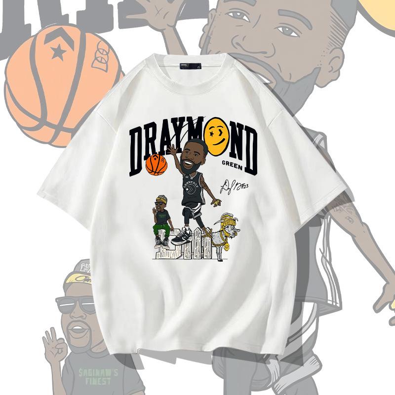 warriors green no. 23 jersey cotton short-sleeved t-shirt men's summer youth trendy loose shoulder half-sleeved top
