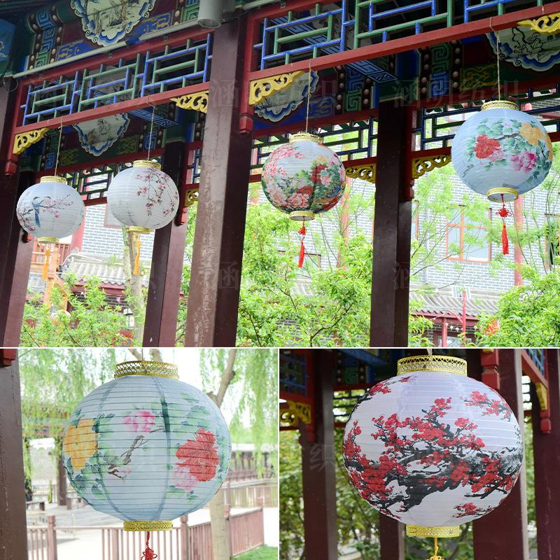 lantern ancient style portable balcony outdoor chandelier outdoor waterproof and sun protection led ink painting chinese style 2023 new details Picture