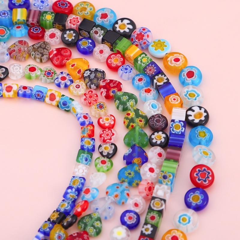 Bouquet Mille-Fleurs Glass Flower round Love Heart Scattered Beads Handmade DIY String Beads Materials DIY Earrings Bracelet Jewelry Accessories