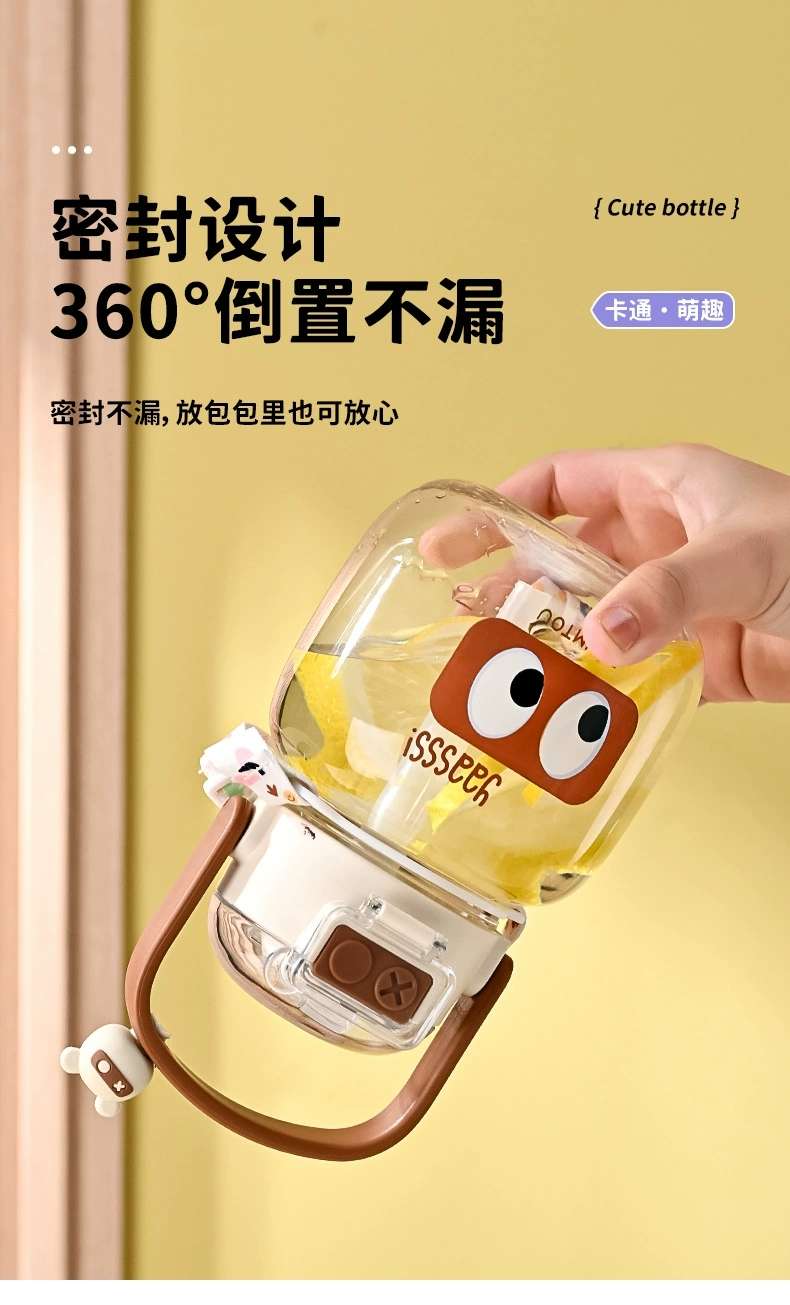 Y217-1550 water cup for students, high appearance level, cartoon double plastic water bottle for both men and women, cute, portable and large capacity detail image 7