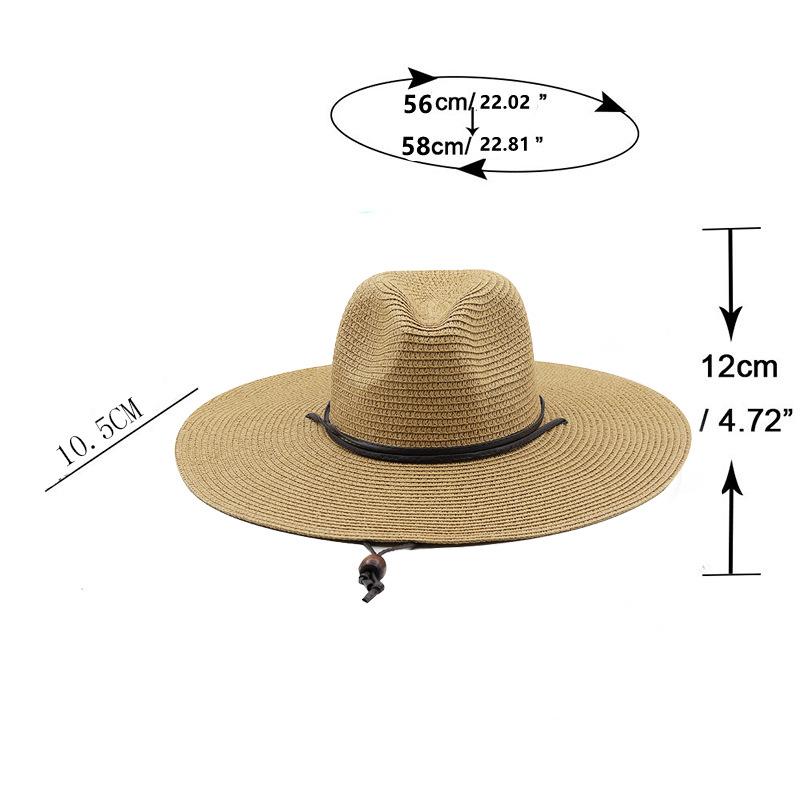 Spring and Summer Paper Woven Panama Straw Hat Wind Proof Rope Flat Brim Sun-Proof Beach Hat Korean Style Western Denim Hat Item Picture