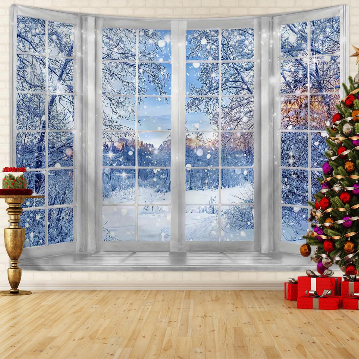 nordic christmas tapestry christmas tree snow scene photo background hanging cloth christmas event party decoration wall covering Application Scenario