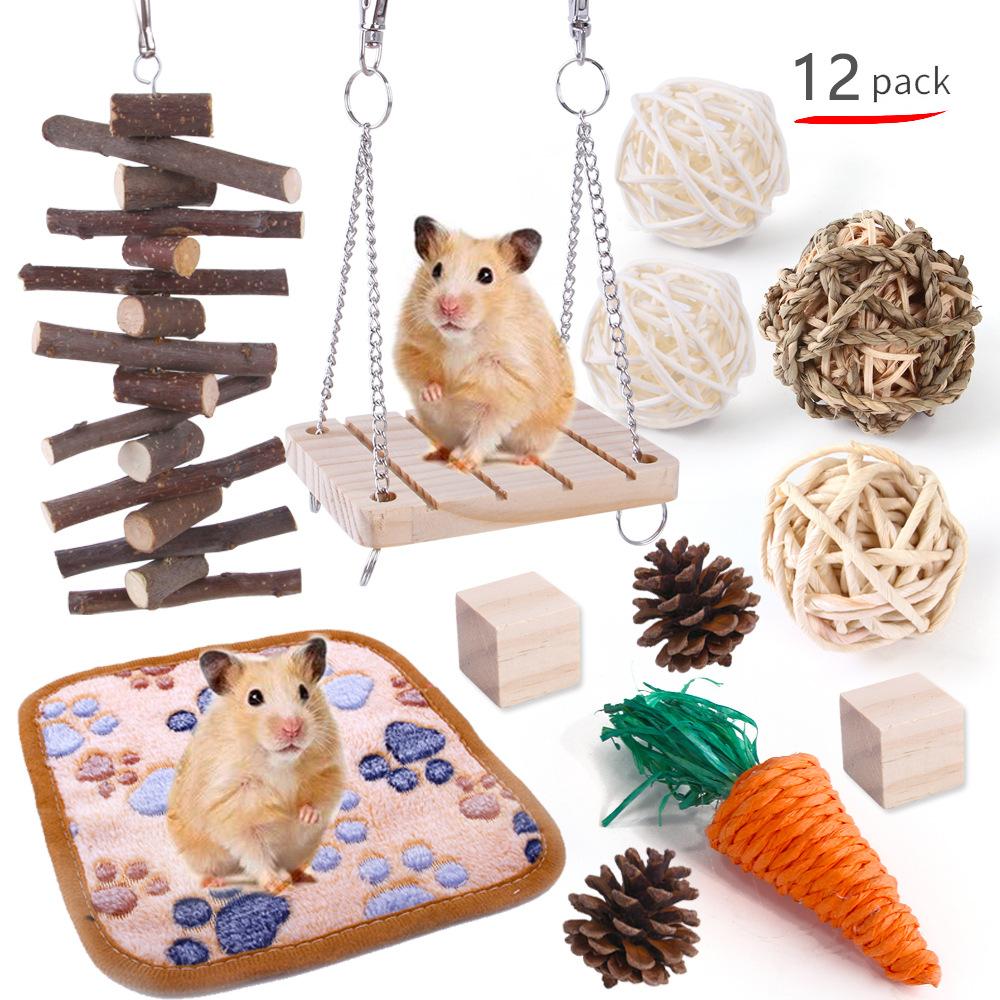 Hamster Chew Toys Dumbbell Unicycle Ball Swing Hollow Tree Trunk Pine Cones Bell Rollerhamster Toys Set Pet Toy details Picture