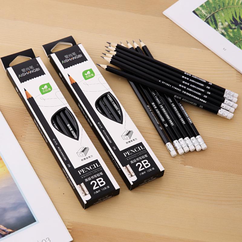 children's six angle rod 2b pencil students' box-packed exam drawing drawing pencil sketching pencil school supplies