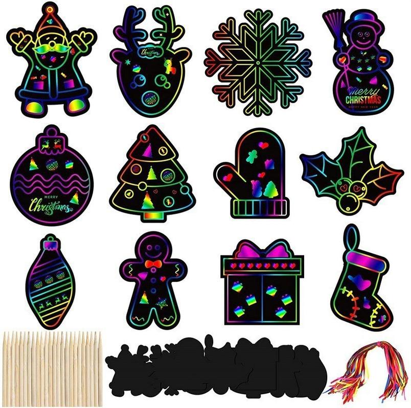 wholesale amazon shaped christmas art scratch art paper diy children's educational cartoon scraping painting bamboo stick colorful ropes full figure