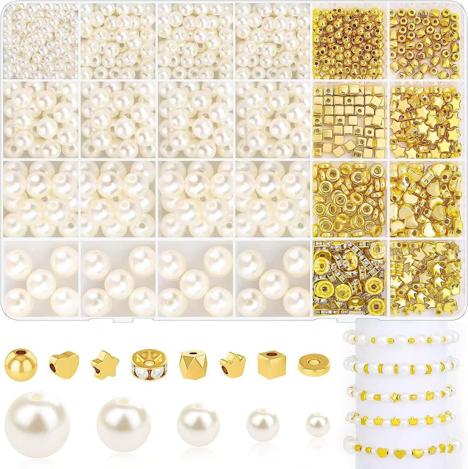 24 grid 970 pieces 24 grid abs pearl suit five-pointed star crown heart square round beads spacer beads diy bracelet
