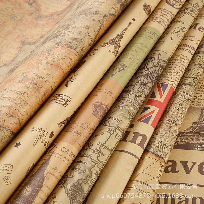 wrapping paper large large retro book cover gift present flowers bouquet wrapping paper nostalgic english old newspaper