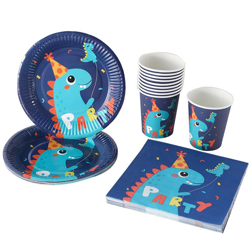 New Dinosaur Three-Piece Set Paper Pallet Paper Cup Tissue Set Birthday Party Supplies Scene Layout Decoration Set Item Picture