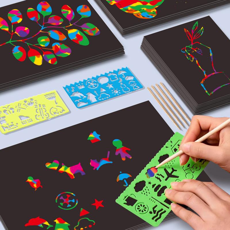 children's colorful scratch art paper diy handmade color handmade scraping painting kindergarten creative graffiti fun scratch art paper details Picture