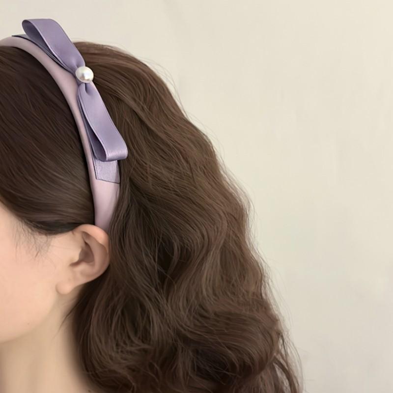 misty girl french high-grade satin bowknot ribbon pearl headband high skull top versatile headband hair accessories