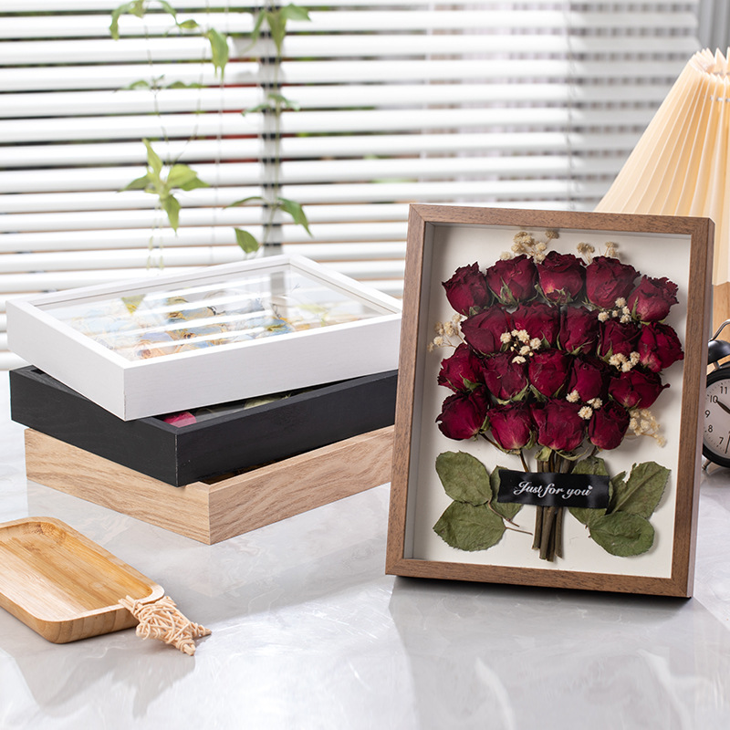 Three-dimensional hollow dried flower photo frame, 3CM handcrafted clay picture frame, display stand, preserved flower butterfly specimen frame, diy frame, artificial flower simulation hanging flower