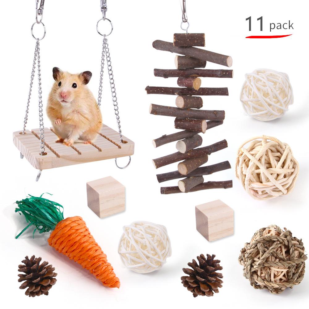 Hamster Chew Toys Dumbbell Unicycle Ball Swing Hollow Tree Trunk Pine Cones Bell Rollerhamster Toys Set Pet Toy Item Picture