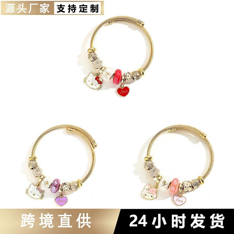 pandora diy stainless steel bracelet fashion cartoon  melody love pendant beaded bracelet for women
