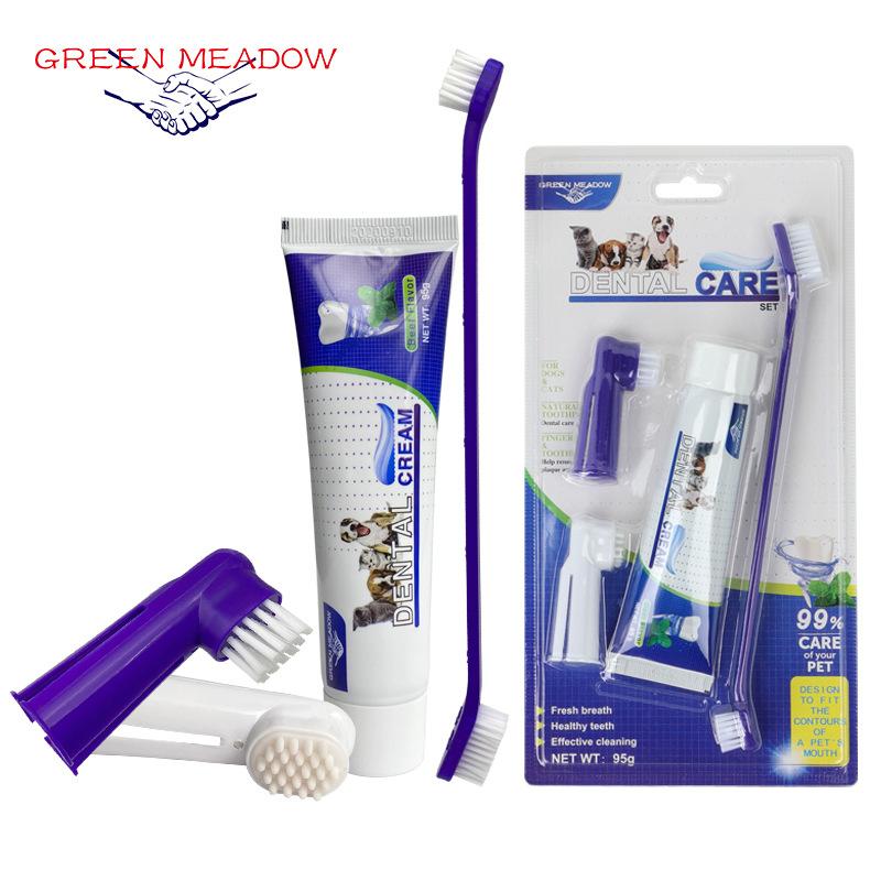pet toothpaste toothbrush dog dog  m teeth cleaning dog  finger stall kitten puppy disposable toothbrush toothpaste set details Picture