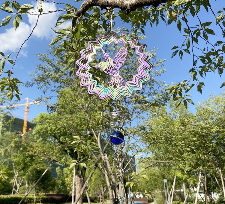 跨境热销彩色蜂鸟风转3D风旋转盘Wind Spinner北欧曼陀罗风铃挂件详情12