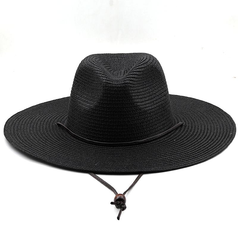 Spring and Summer Paper Woven Panama Straw Hat Wind Proof Rope Flat Brim Sun-Proof Beach Hat Korean Style Western Denim Hat details Picture
