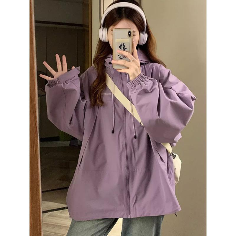 mountain hiking hiphop purple outdoor jacket coat girls' spring and autumn korean style casual all-matching jacket trench coat