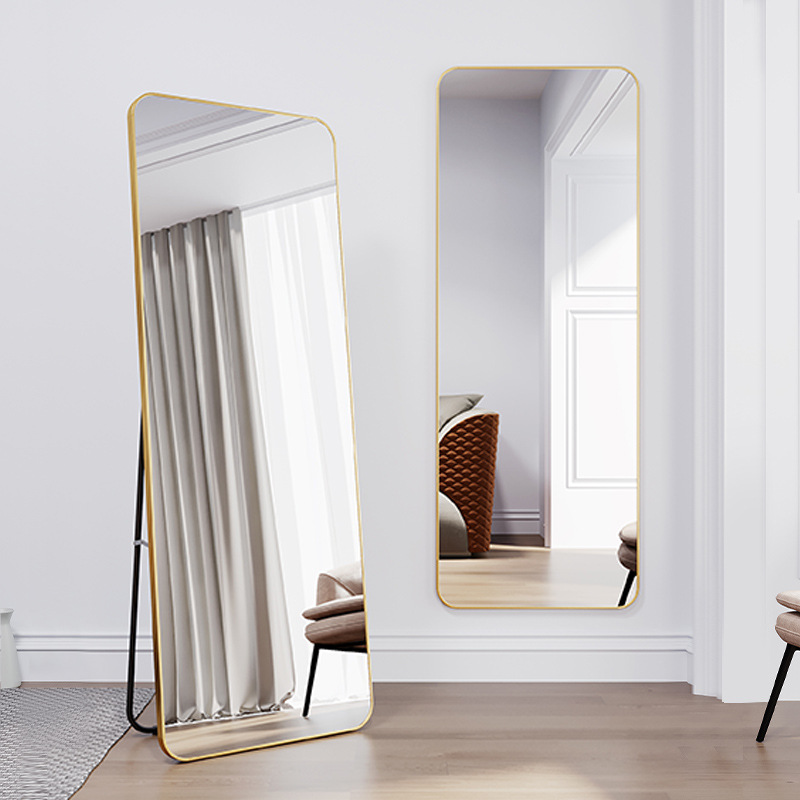 Full-length mirror, dressing floor mirror, home wall-mounted, popular female bedroom, aluminum alloy standing fitting mirror, smart makeup mirror, floor mirror Application Scenario