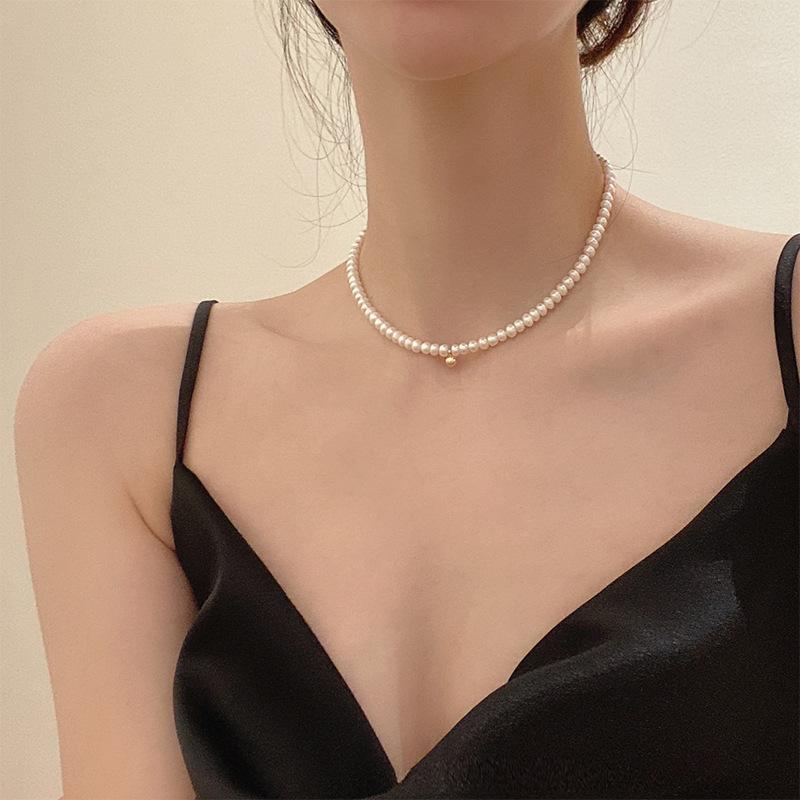 French Ins Women's Accessories Freshwater Small Pearl Necklace Female Clavicle Chain Light Luxury Minority Design Sense Necklace Female full figure