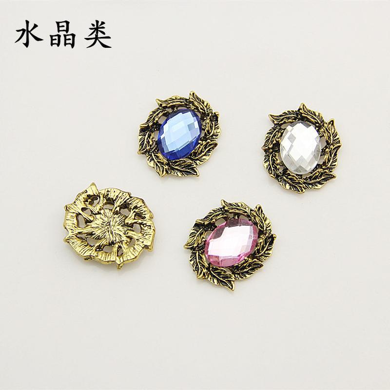 ancient & gold inlay 13 * 18mm pearl crystal leaves wild hair accessories rhinestone buckle diy alloy accessories details Picture