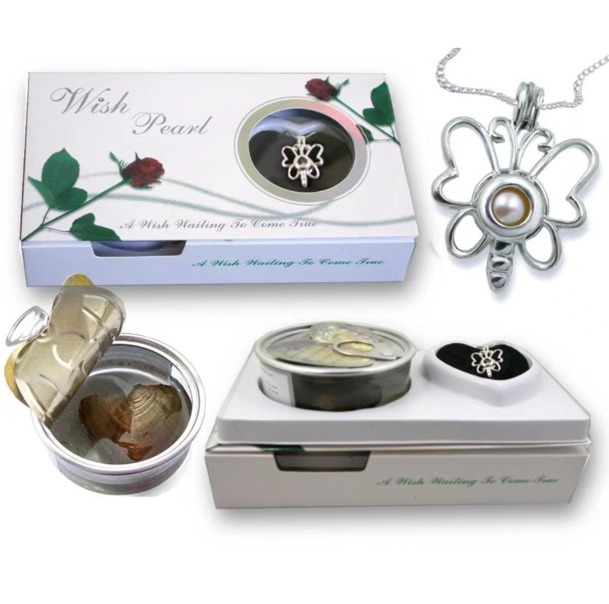 wish/love pearl pearl creative diy natural pearl butterfly pendant necklace pearl mussel gift box