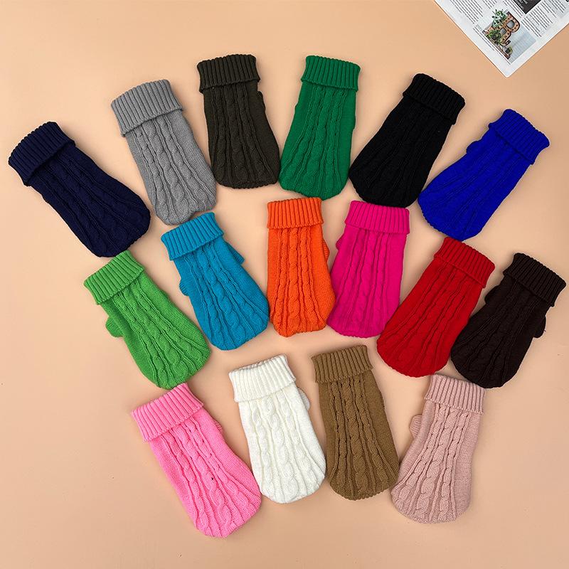 autumn and winter new thickened twisted twisted string solid color dog sweater chihuahua cup puppy teddy pet baby clothes full figure
