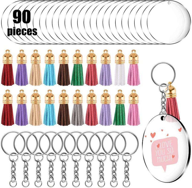 acrylic keychain leather tassel high transparent acrylic key ring keychain party diy handmade gift