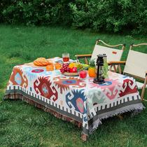 bohemian style cotton linen fabric picnic mat outdoor camping rugs tablecloth moisture-proof floor mat decorative blanket in stock wholesale