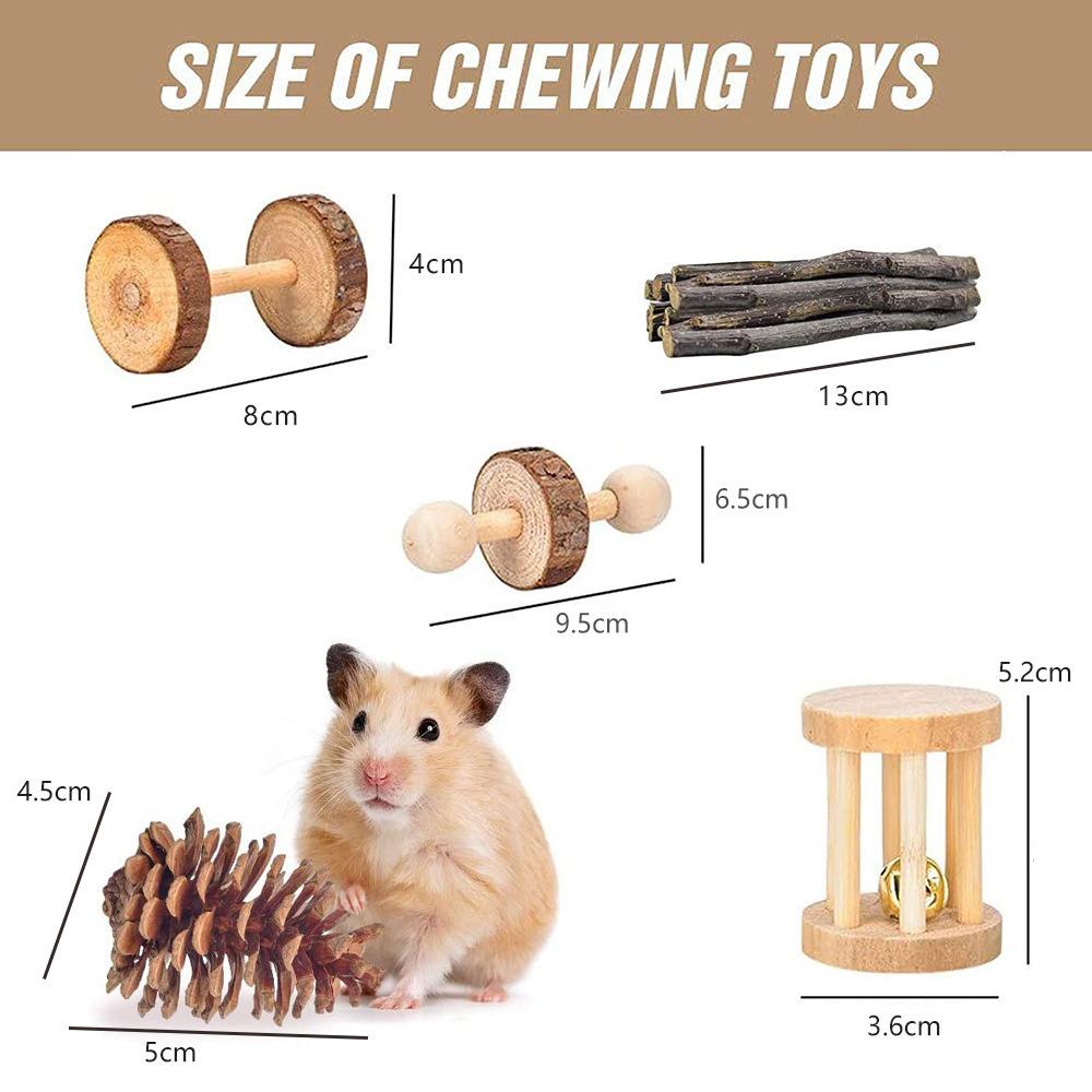 Hamster Chew Toys Dumbbell Unicycle Ball Swing Hollow Tree Trunk Pine Cones Bell Rollerhamster Toys Set Pet Toy Application Scenario