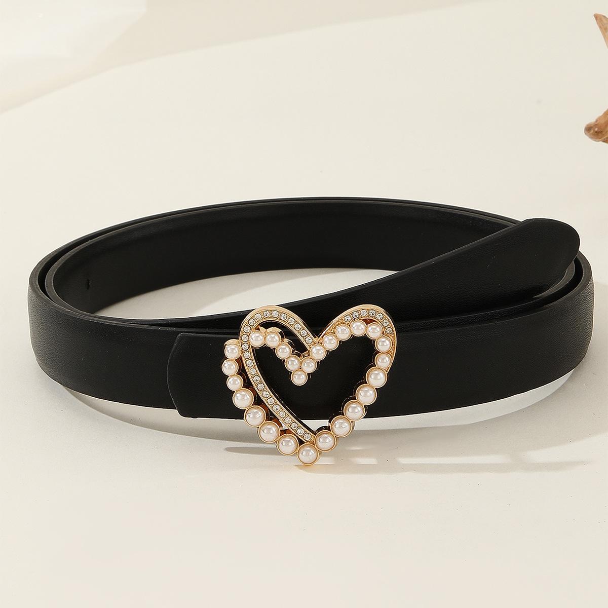 Women's Belt New Pearl Heart Buckle Belt Fashion Jeans Strap Factory Wholesale