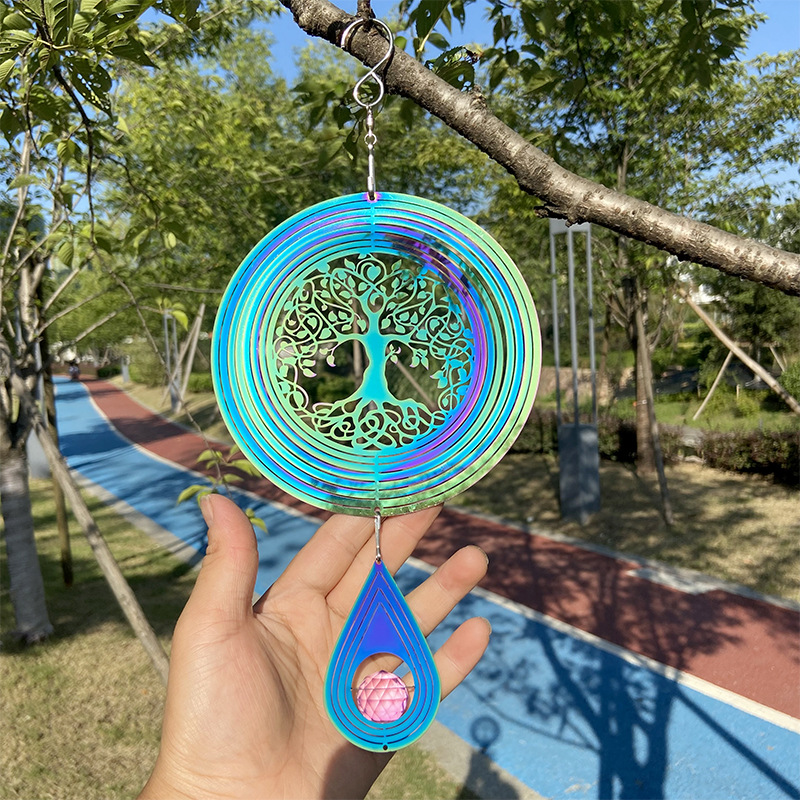 跨境热销彩色蜂鸟风转3D风旋转盘Wind Spinner北欧曼陀罗风铃挂件