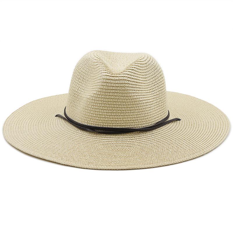 Spring and Summer Paper Woven Panama Straw Hat Wind Proof Rope Flat Brim Sun-Proof Beach Hat Korean Style Western Denim Hat Application Scenario