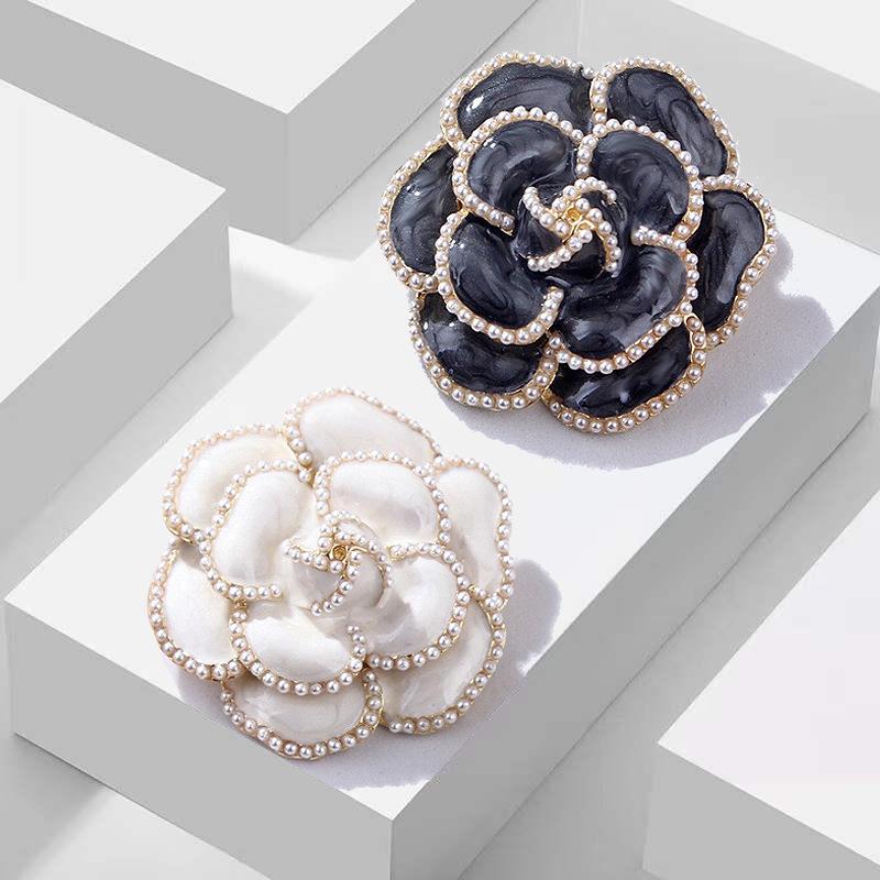 european and american retro camellia pearl brooch women's metal scarf buckle diamond corsage cute big pin ornament accessories full figure
