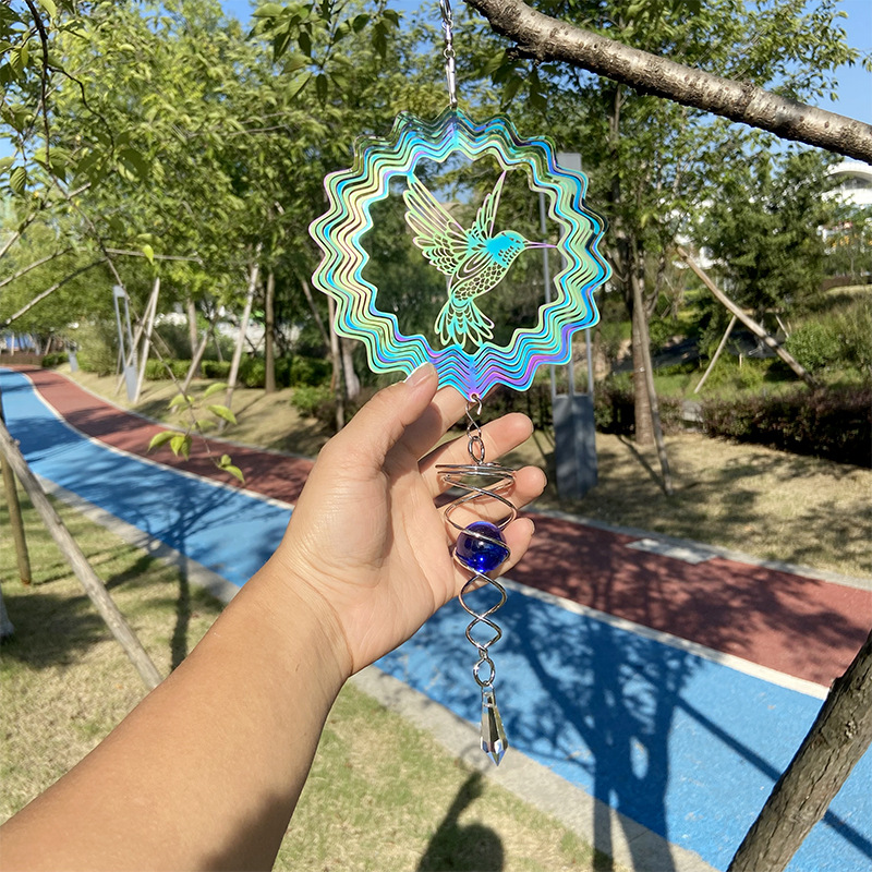 跨境热销彩色蜂鸟风转3D风旋转盘Wind Spinner北欧曼陀罗风铃挂件详情6